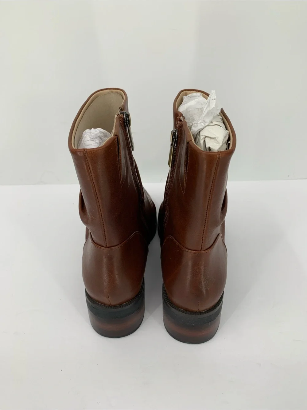Abeo Traverse scrunch short boots ankle brown leather comfort zipper women 10